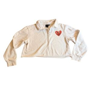 Keith Haring Cropped Collar Sweatshirt White Large Smile Heart Graphic Signature